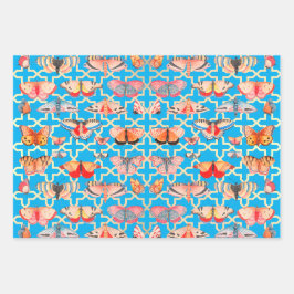 Feuille De Papier Cadeau Belles papillons bleu turquoise