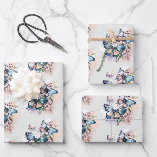 Feuille De Papier Cadeau Belles papillons et fleurs