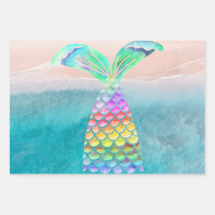 Feuille De Papier Cadeau Belles plages de mer et sirènes