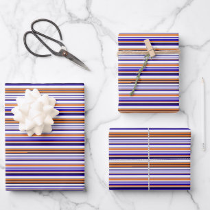Feuille De Papier Cadeau Belles rayures bleues orange