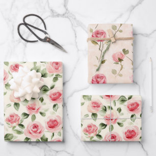 Feuille De Papier Cadeau Belles Roses Roses Fleurie Mariage