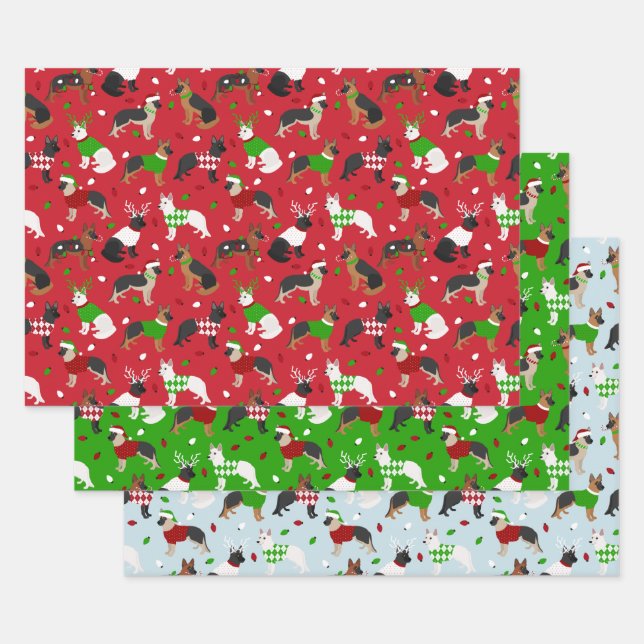 Feuille De Papier Cadeau Berger allemand de Noël (Lot)