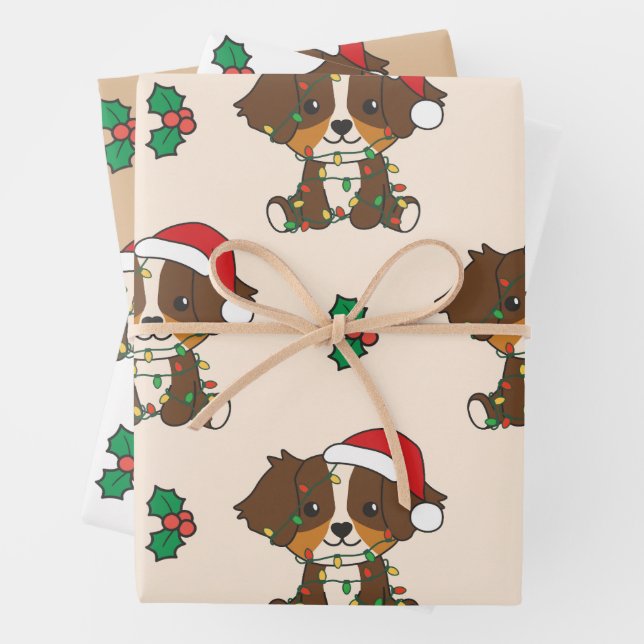 Feuille De Papier Cadeau Berger australien Animaux d'hiver de Noël (En situation)