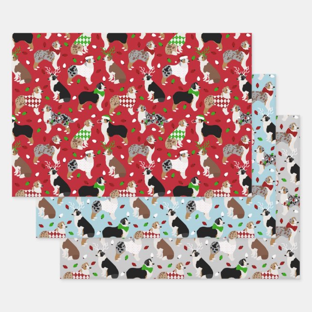 Feuille De Papier Cadeau Berger australien de Noël (Lot)