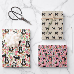 Feuille De Papier Cadeau Bernedoodle Floral mignon chien
