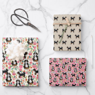 Feuille De Papier Cadeau Bernedoodle Floral mignon chien
