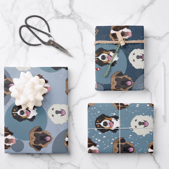 Feuille De Papier Cadeau Bernese/Grandes Pyrénées/ Leonberger/Saint Bernard (Recto)
