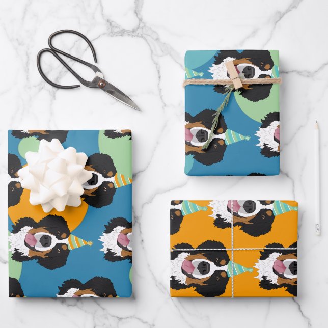 Feuille De Papier Cadeau Bernese Mountain Dog Anniversaire  (Recto)
