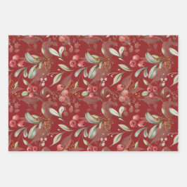 Feuille De Papier Cadeau Berries vertes Noël traditionnel