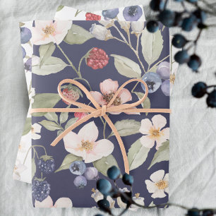 Feuille De Papier Cadeau Berry Baby shower doux Fleurs et baies sauvages