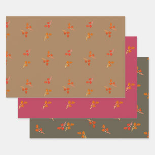 Feuille De Papier Cadeau Berry Motif Olive Green Magenta Brown