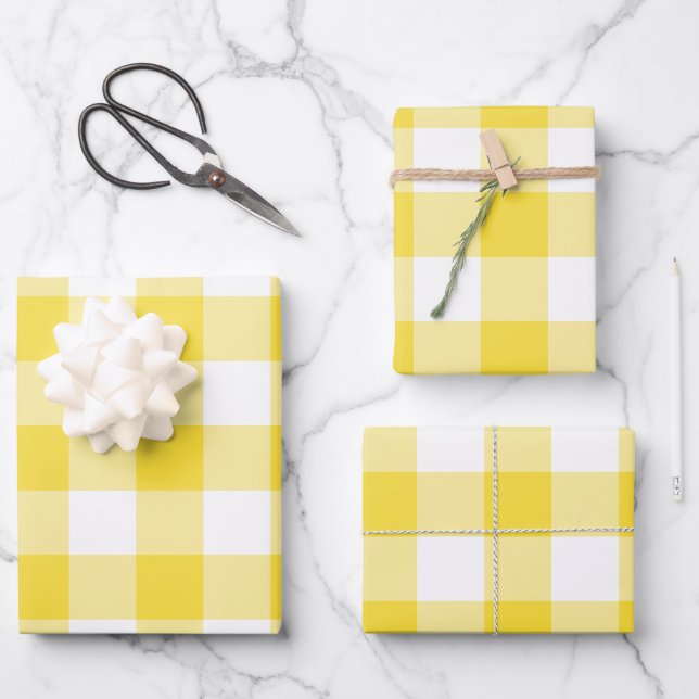 Feuille De Papier Cadeau Beurre Jaune En vichy Check Plaid (Recto)