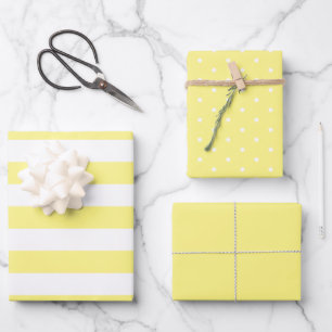 Feuille De Papier Cadeau Beurre Polka jaune point large rayé et solide