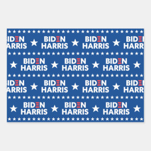 Feuille De Papier Cadeau Biden / Harris White Stars Motif Blue