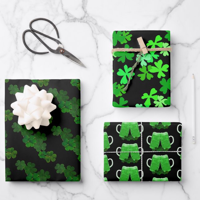 Feuille De Papier Cadeau Bière verte au trèfle shamrock (Recto)