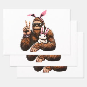 Feuille De Papier Cadeau Bigfoot Lapin Drôle de jour de Pâques Sasquatch