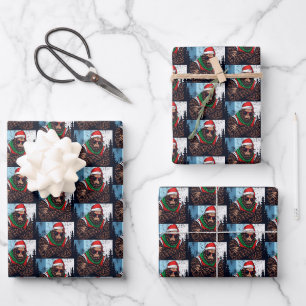Feuille De Papier Cadeau Bigfoot Père Noël Effrayant Sasquatch Drôle