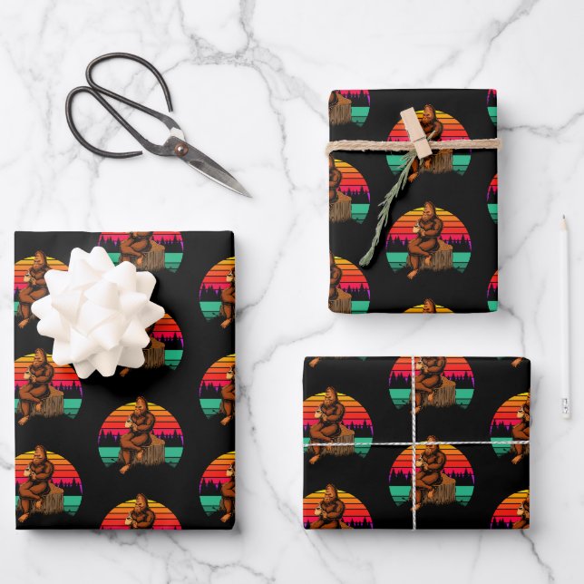Feuille De Papier Cadeau Bigfoot Sunset Coffee Break Funny Sasquatch (Recto)