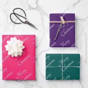 Feuille De Papier Cadeau Bijoux rose violet vert rose violet Joyeux Noël