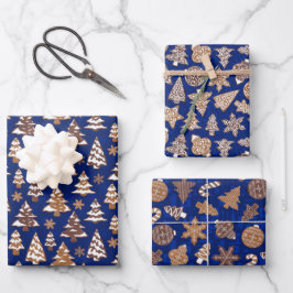 Feuille De Papier Cadeau Biscuits en pain d'épice Jeu de Noël bleu