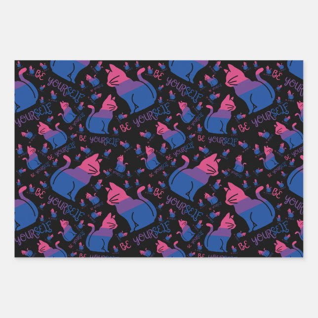 Feuille De Papier Cadeau Bisexual Pride Chat - Soyez vous-même (Devant)