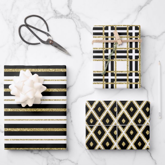 Feuille De Papier Cadeau Black And Gold Classic  (Recto)