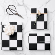 Feuille De Papier Cadeau Black and White Checkered Pattern