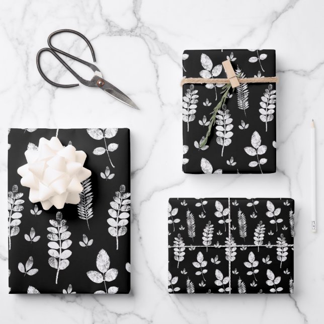Feuille De Papier Cadeau Black And White Meadow Ink Stamp (Recto)