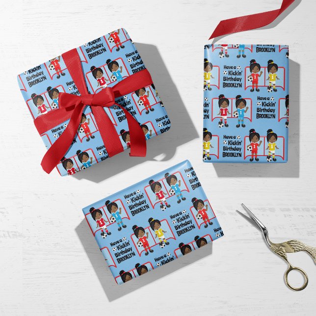 Feuille De Papier Cadeau Black Girl Soccer personnalisé (Créateur téléchargé)