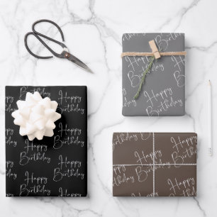 Feuille De Papier Cadeau Black Grey Brown Joyeux anniversaire