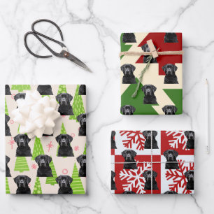 Feuille De Papier Cadeau Black Lab Festive Chien de Noël