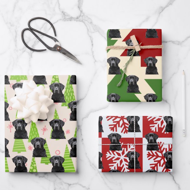 Feuille De Papier Cadeau Black Lab Festive Chien de Noël (Recto)