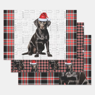 Feuille De Papier Cadeau Black Labrador Chien Rouge Plaid Noël