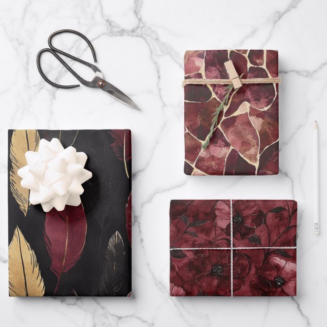 Feuille De Papier Cadeau Black Red Gold Feathday (Recto)