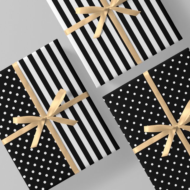 Feuille De Papier Cadeau Black & White Fun & Unique Stripes & Polka Dots (Black & White Fun & Unique Stripes & Polka Dots Wrapping Paper Sheets)
