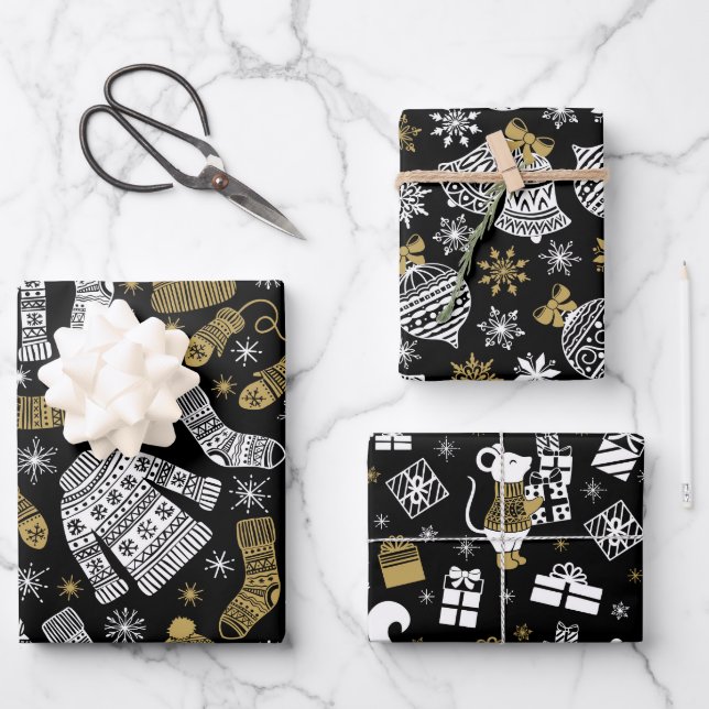 Feuille De Papier Cadeau Black White Gold (Recto)