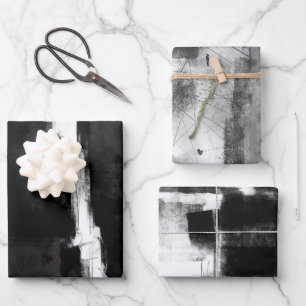 Feuille De Papier Cadeau Black White Grey Russe Abstrait s2