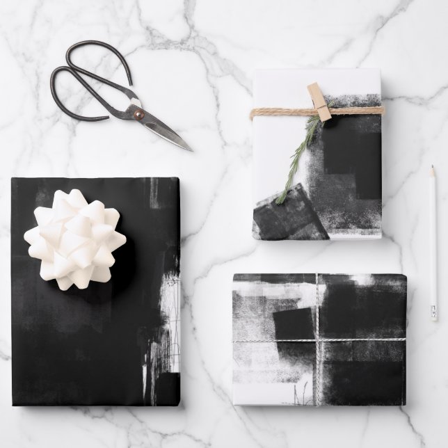 Feuille De Papier Cadeau Black White Grey Russe Abstrait s3 (Recto)