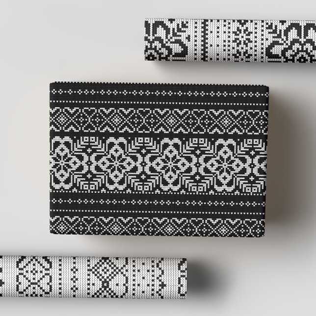 Feuille De Papier Cadeau Black & White Nordic Winter Sweat Noël (Créateur téléchargé)