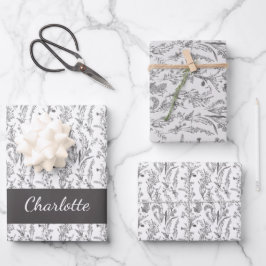 Feuille De Papier Cadeau Black White Toile Floral Custom Name