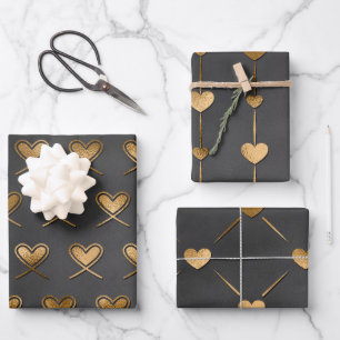 Feuille De Papier Cadeau Black with Gold Hearts Valentine's