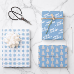 Feuille De Papier Cadeau Blanc   Bleu glace   Noël