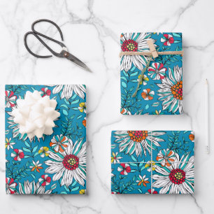 Feuille De Papier Cadeau Blanc Bleu Jaune Orange Rouge Fleurs de marais Mot