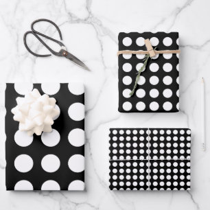 Feuille De Papier Cadeau Blanc sur noir de tailles différentes Horiz. Pois