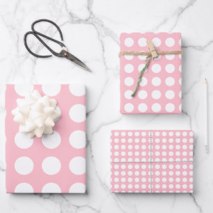 Feuille De Papier Cadeau Blanc sur rose différentes tailles Horiz. Pois