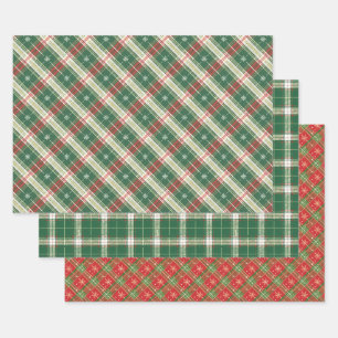 Feuille De Papier Cadeau Blanc, Vert, Rouge, Noël Plat