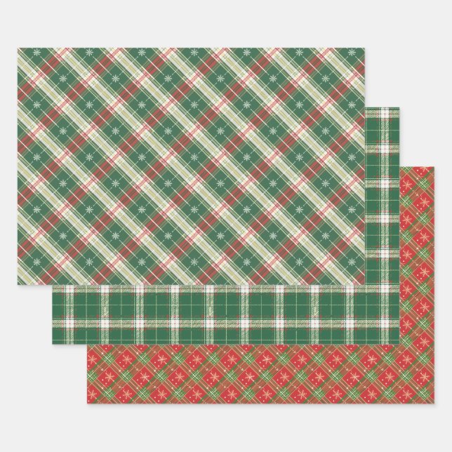 Feuille De Papier Cadeau Blanc, Vert, Rouge, Noël Plat (Lot)