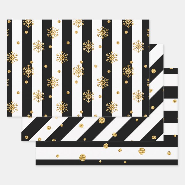 Feuille De Papier Cadeau Blancs et noirs avec touches d'or (Lot)