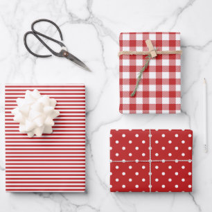 Feuille De Papier Cadeau Blancs Motif rouges mélangés En vichy point Polk
