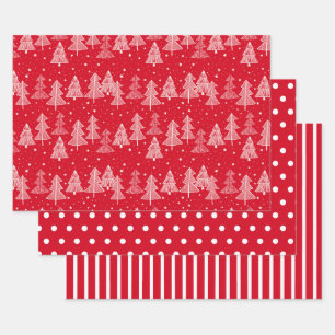 Feuille De Papier Cadeau Blancs rouges Arbres de Noël Pois